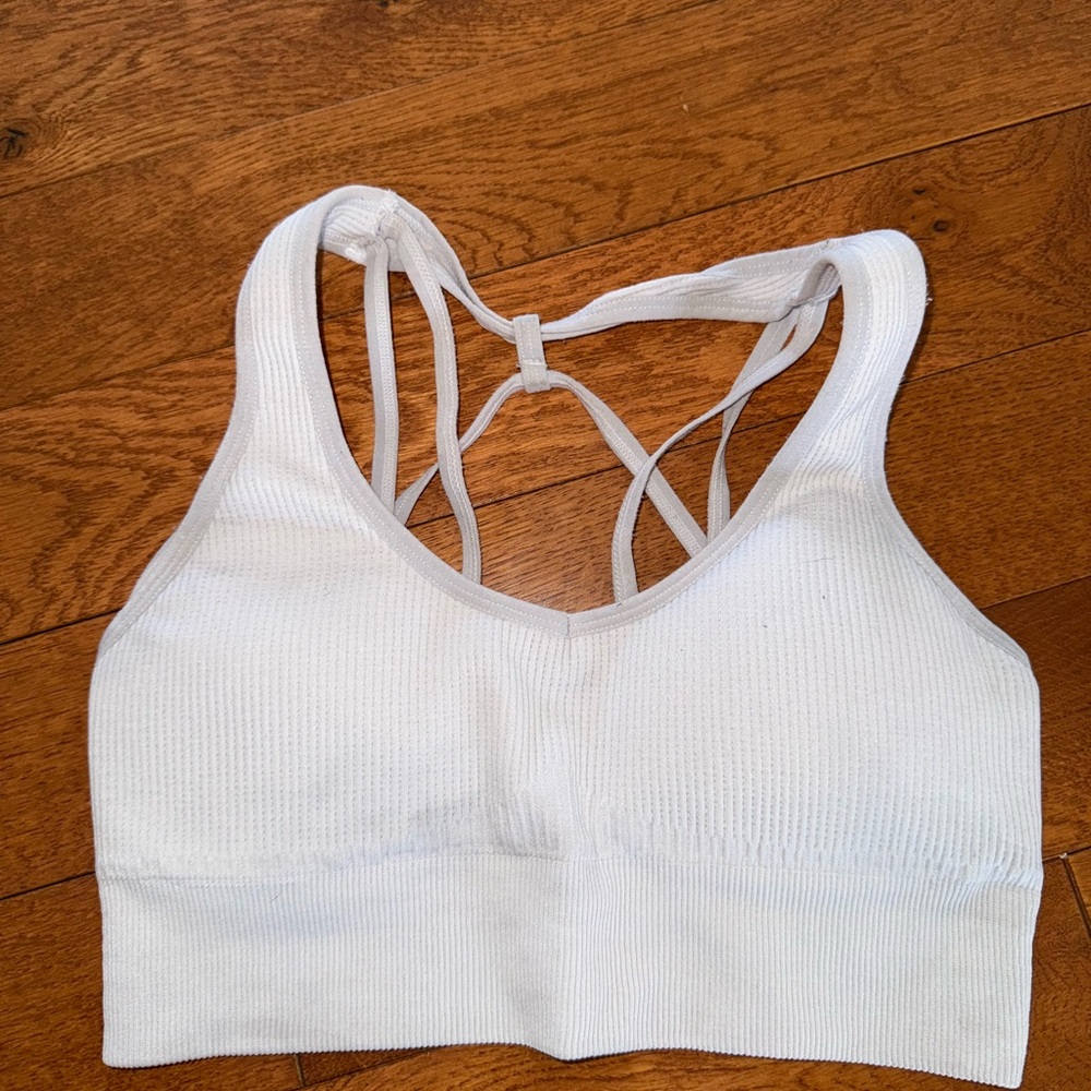 NVGTN White Ribbed Sports Bra